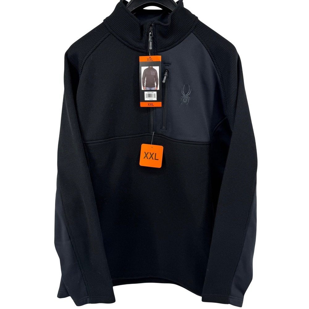 Spyder Quarter Zip Pullover Mens XXL Black Waffle Knit Softshell Fleece NEW